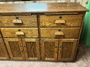 lot 217 image: Vintage Wooden Eight Drawer Buffet with Four Pull Out Cutting Boards