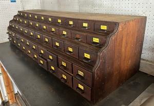 lot 258 image: Vintage Wooden Tiered Multi Drawer Organizer