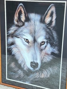 lot 272 image: 1993 Dave Merrick Wolf Framed Art Print