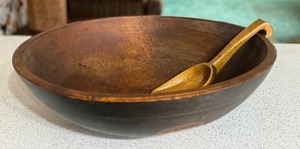 lot 254 image: Vintage Wooden Bowl and Scoop Spoon