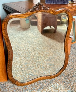 lot 226 image: Vintage Wooden Framed Beveled Glass Wall Mount Mirror