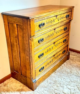 lot 263 image: Vintage Wooden Four Drawer Dresser with Brass Handles