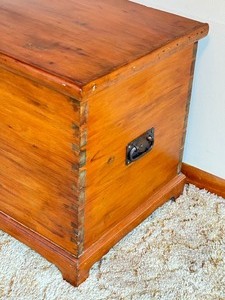 lot 261 image: Vintage Wooden Chest with Metal Handles