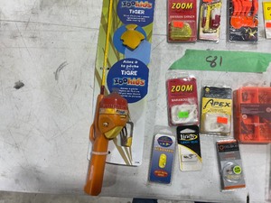 Youth fishermen lot two rods reels with hooks plastics and bait