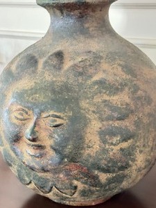lot 20 image: Mexican Double Sided Sun and Moon Face Pottery Vase