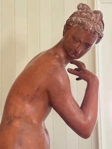 lot 1 image: Large Life Size Italian Terracotta Nude Sculpture on Pedestal Stand