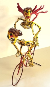 lot 28 image: Artisan Mexican Skeletons Riding a Bike Sculpture