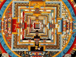 lot 184 image: Unframed Kalachakra Mandala Wheel of Time by Tashi Lama