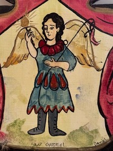 lot 166 image: Hand Painted San Gabriel Wood Painted Plaque