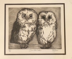 lot 18C image: Saw-Whet Owls Etching Print by Christine McGinnis