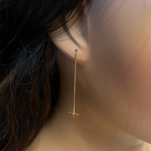 Lucky Star Charm Chain Drop Threader Earrings in 14k Rose Gold