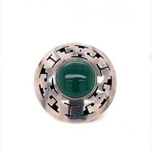 AZTEC TAXCO JLA Green Stone Cabochon PendantPin Vintage Mexican LARGE Size