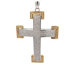 LARGE 5.75 Carat Natural Diamond Pave Dimensional Cross Pendant in 14k Two-Tone Yellow & White Gold w Certificate & Appraisal Value $19,500 (Included)