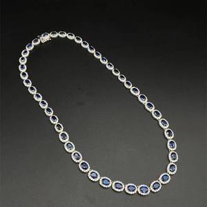 NEW 39.02ct Oval Blue Sapphire & Natural Diamond Halo Link Necklace in 14k White Gold Appraisal Value $46,215 (Included)