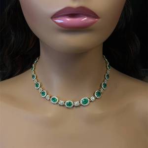 NEW 30.16 Carat Emerald & Natural Diamond Oval Halo Art Deco Inspired Necklace in 18k Yellow Gold Appraisal Value $82,490 (Included)