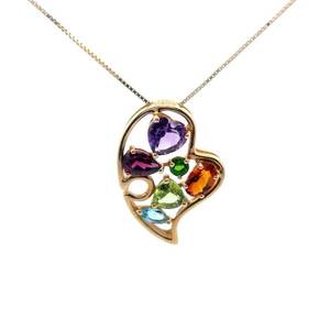 BRAND NEW Peridot, Topaz, Citrine, Amethyst, Garnet Cluster Filigree Heart Pendant in 14k Yellow Gold $1,550