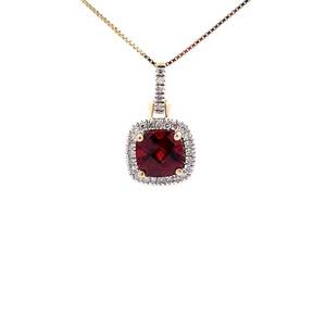 BRAND NEW Garnet &amp Natural Diamond Square Halo Drop Pendant Retail $1,250