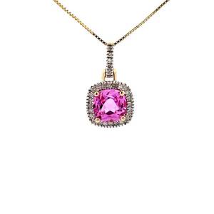 BRAND NEW Cotton Candy Pink Topaz &amp Natural Diamond Square Halo Drop Pendant  Retail 1,250