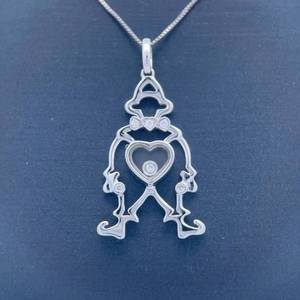Floating Natural Diamond Whimsical Clown Drop Pendant in 14k White Gold $950 Retail