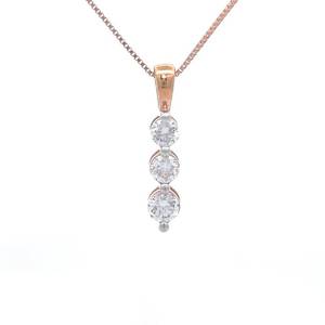 BRAND NEW 0.50ct Diamond Three-Stone Past, Present &amp Future Linear Pendant &amp Chain Necklace in Rose Gold Retail $1,995