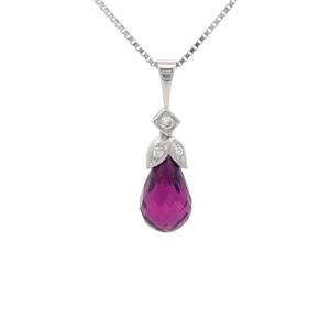 Amethyst & Natural Diamond Fancy Briolette Cut Drop Pendant w Chain Necklace in 14k White Gold $995 Retail