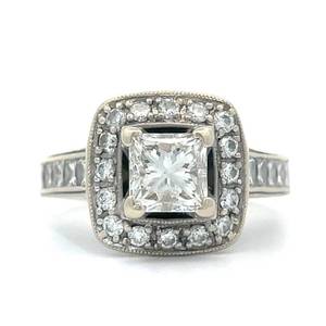 1.00 Carat Natural Diamond Princess & Halo Engagement Ring in 18k White Gold w IGI Report $3950  VIDEO 