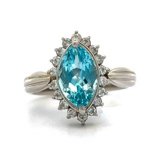 2.12 Carat Marquise Aquamarine Solitaire & Natural Diamond Cluster Ring in Platinum w Exquisite Scalloped Band $5,250 Retail VIDEO