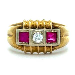 Vintage Round Diamond & Ruby Art Deco Style Ring in 14k Two-Tone Yellow & White Gold $1495 Retail  VIDEO 