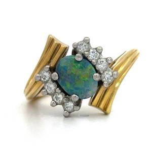 Oval Opal &amp 0.40ct Natural Diamond Cluster Zig-Zag Bypass Ring in Platinum &amp 14k Yellow Gold $2200  VIDEO