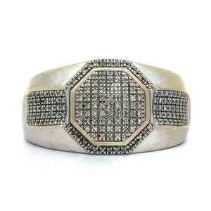 Mens Natural Diamond Contemporary Geometric Signet Dome Ring in White Gold $1795 Retail