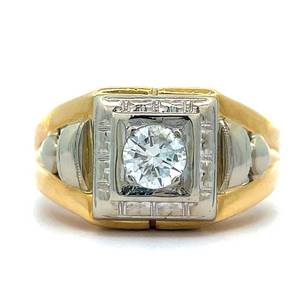 Gents 0.50 Carat Natural Diamond Square Bezel Signet Ring in 14k Two-Tone Yellow & White Gold Retail Value $4,200