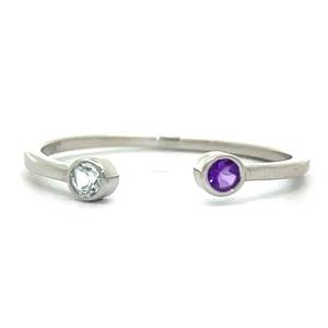 White Topaz & Amethyst Bezel Two-Stone Modern Open Cuff Ring in White Gold - Trending Style  VIDEO 