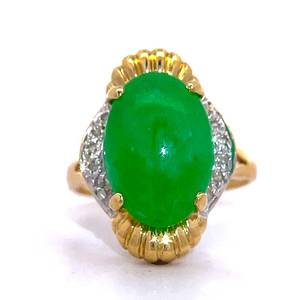 Good Luck & Fortune Oval Green Jade & Natural Diamond Ring in 14k Yellow Gold $1950 Retail