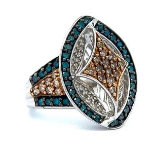 BRAND NEW 1.25 Carat Fancy Blue, Champagne & White Natural Diamond Pave Oval Ring