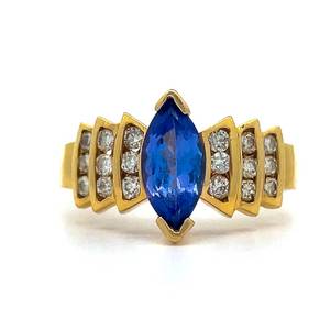 Must See Marquise Tanzanite &amp Natural Diamond Channel Ring in 14k Yellow Gold $2200 Retail