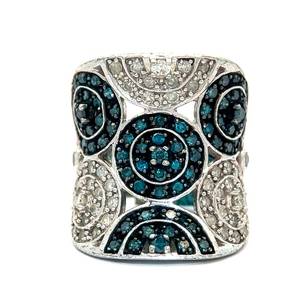 BRAND NEW 2.00 Carat Fancy Blue & White Natural Diamond Concentric Circle Modern Horn Ring w Attached Retail Tag $2,530