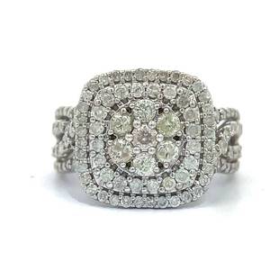 BRAND NEW 1.50 Carat Natural Diamond Round Cluster &amp Cushion-Shaped Double Halo Ring in White Gold w Retail Tag $2,495 Sparkling Four-Row Vintage Style Band