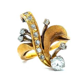 Vintage Estate 0.50 Carat Natural Diamond Flower Corsage Ribbon Textured Finish Ring in 14k Yellow Gold $1900 Retail