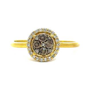 Fancy Natural Chocolate &amp White Diamond Compose Cluster Halo Ring in Yellow Gold $1298 Retail