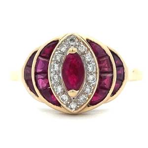 Vintage Estate Natural Ruby & Natural Diamond Concentric Channel Cluster Ring in 14k Yellow Gold $1950 Retail