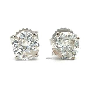 Brand New 2.17 Carat G-Color Natural Diamond Round Brilliant Cut Solitaire Stud Earrings in 14k White Gold Appraisal Value $14,463 (Included)