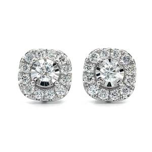 1 Carat Round Brilliant Cut Diamond Basket Halo Cluster Stud Earrings in White Gold Retail $1,590 VIDEO