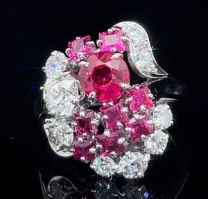 Custom Estate 3.75 Carat Ruby & Diamond Cluster Cocktail Ring in 14k White Gold, Exquisite Old European Cut $7,200 Retail VIDEO