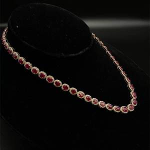 Designer Oscar Friedman 30.08 Carat RARE BURMESE RUBY & Natural Diamond Oval Halo Tennis Chain Necklace in 14k Yellow Gold w GIA Report Appraisal Value $71,253 (Appraisal Included)