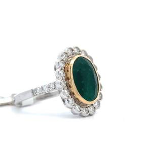 Designer Oscar Friedman 5.11 Carat Oval Emerald & VS Clarity Natural Diamond Halo Ring in 18k Two-Tone Gold Appraisal Value $17260 (Appraisal Included) VIDEO