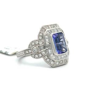 3.16 Carat Tanzanite AAA Grade & Natural Diamond Art Deco Style Ring in Platinum Appraisal Value $12,390 (Appraisal Included) VIDEO