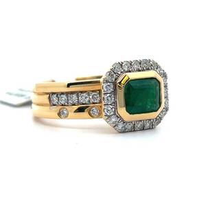 1.94 Carat Designer Oscar Friedman Emerald & VS Clarity Natural Diamond Triple Stack Ring in 18k Yellow Gold Appraisal Value $14,100 (Appraisal Included) VIDEO