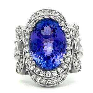 BRAND NEW 11.50 Carat Oval Tanzanite & F-ColorVS Clarity Natural Diamond Halo Ring in Platinum Appraisal Value $23,935 (Included) VIDEO