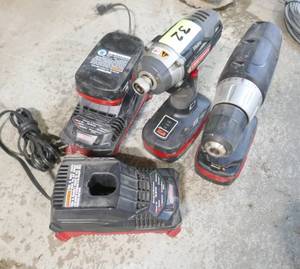 lot 32 image: Craftsman 19.2V drill and impact, 3 batteries, 2 chargers