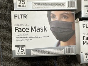 lot 10 image: 10 Boxes FLTR 75 Pack Black Face Masks  New  Like New Unused